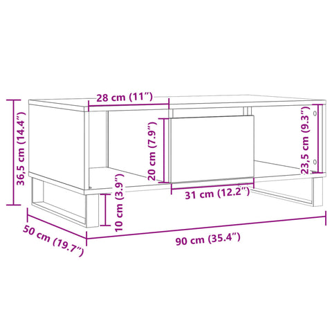 vidaXL Couchtisch Artisan-Eiche 90x50x36,5 cm Holzwerkstoff