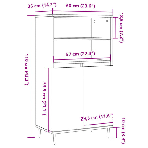 vidaXL Highboard Altholz-Optik 60x36x110 cm Holzwerkstoff