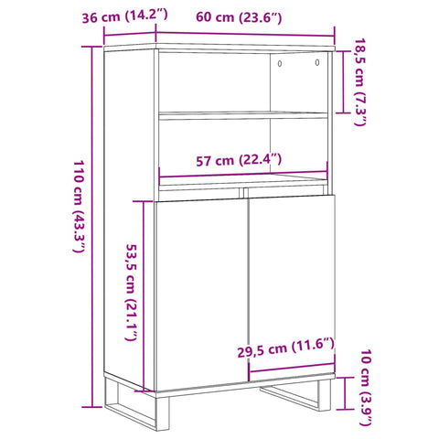 vidaXL Highboard Altholz-Optik 60x36x110 cm Holzwerkstoff