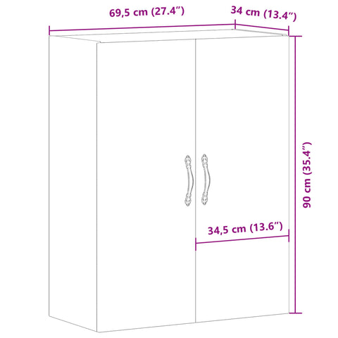 vidaXL Wandschrank Altholz-Optik 69,5x34x90 cm Holzwerkstoff