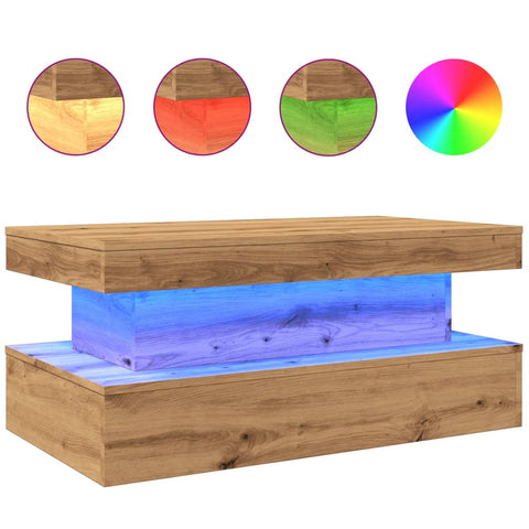 vidaXL Couchtisch mit LED-Leuchten Artisan-Eiche 90x50x40 cm