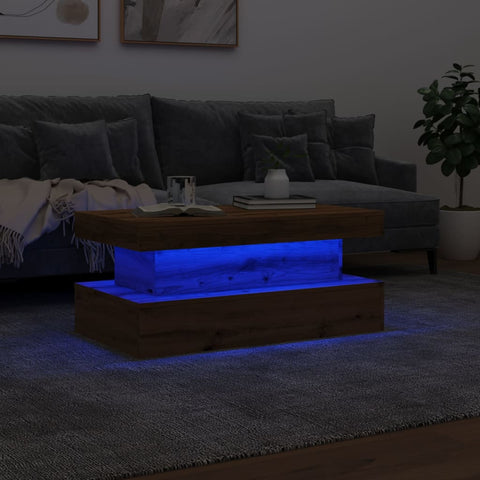 vidaXL Couchtisch mit LED-Leuchten Artisan-Eiche 90x50x40 cm