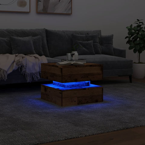 vidaXL Couchtisch mit LED-Leuchten Altholz-Optik 50x50x40 cm