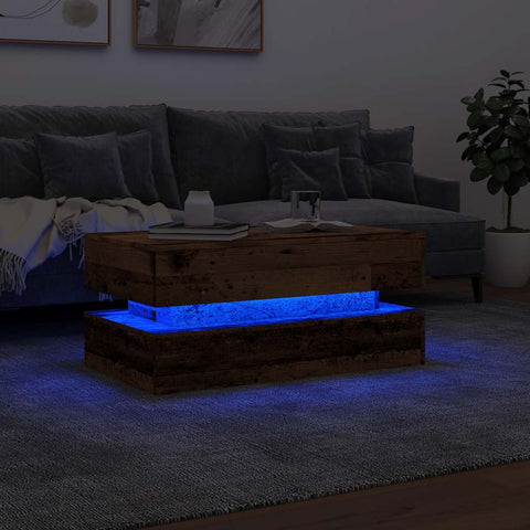 vidaXL Couchtisch mit LED-Leuchten Altholz-Optik 90x50x40 cm