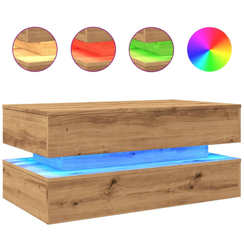 vidaXL Couchtisch mit LED-Leuchten Artisan-Eiche 90x50x40 cm