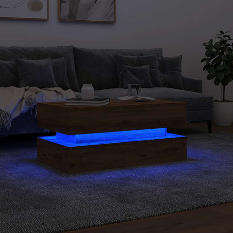 vidaXL Couchtisch mit LED-Leuchten Artisan-Eiche 90x50x40 cm