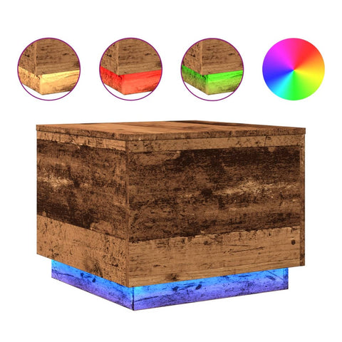 vidaXL Couchtisch mit LED-Leuchten Altholz-Optik 50x50x40 cm