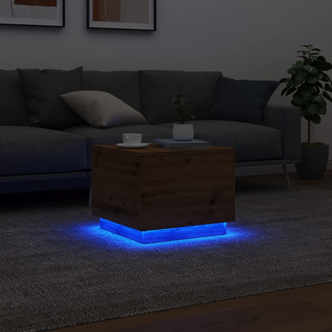 vidaXL Couchtisch mit LED-Leuchten Artisan-Eiche 50x50x40 cm