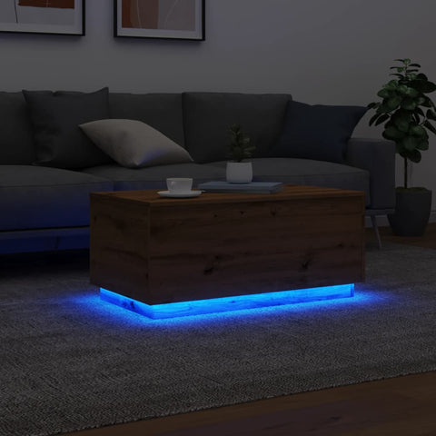 vidaXL Couchtisch mit LED-Leuchten Artisan-Eiche 90x50x40 cm