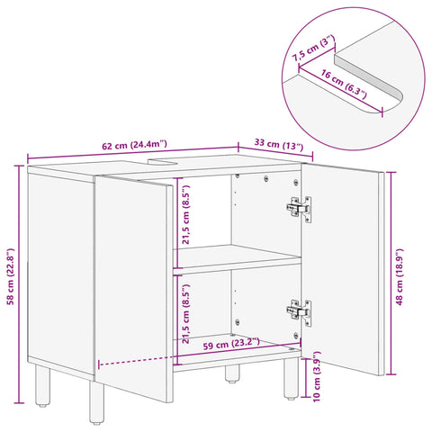 vidaXL Waschbeckenunterschrank Schwarz 62x33x58 cm Holzwerkstoff