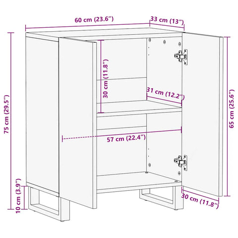 vidaXL Sideboard Schwarz 60x33x75 cm Massivholz Mango