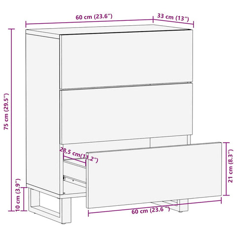 vidaXL Sideboard Schwarz 60x33x75 cm Massivholz Mango