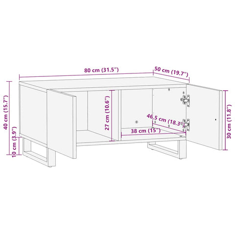 vidaXL Couchtisch Schwarz 80x50x40 cm Massivholz Mango