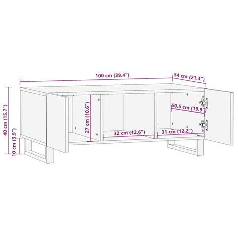 vidaXL Couchtisch Schwarz 100x54x40 cm Massivholz Mango