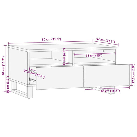 vidaXL Couchtisch Schwarz 80x54x40 cm Massivholz Mango