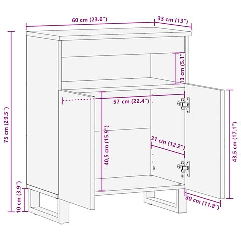 vidaXL Sideboard Schwarz 60x33x75 cm Massivholz Mango