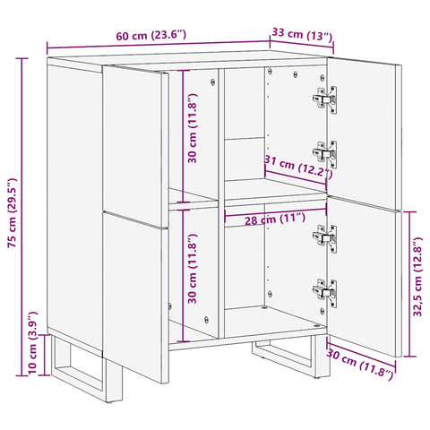 vidaXL Sideboard Schwarz 60x33x75 cm Massivholz Mango