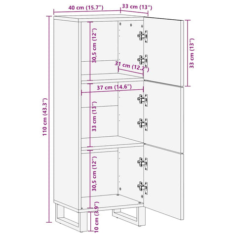 vidaXL Highboard 40x33x110 cm Massivholz Mango