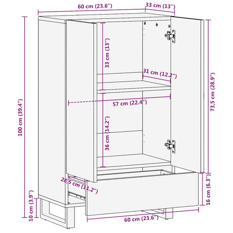 vidaXL Highboard 60x33x100 cm Massivholz Mango