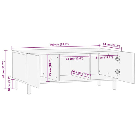 Couchtisch Braun 100x54x40 cm Massivholz Mango