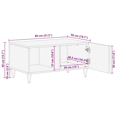 Couchtisch Hellgrau 80x50x40 cm Massivholz Mango