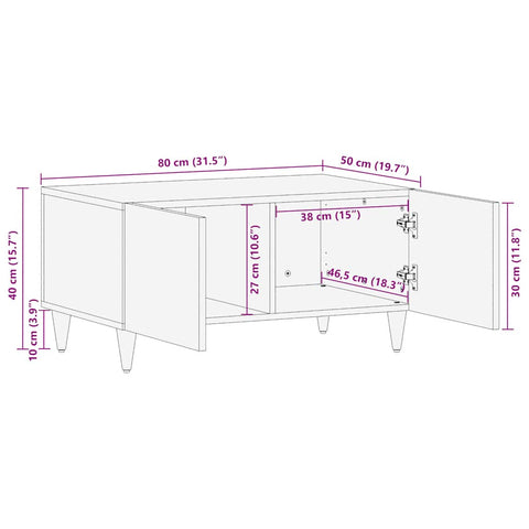 Couchtisch Hellgrau 80x50x40 cm Massivholz Mango