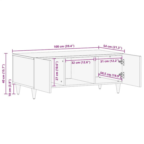 Couchtisch Hellgrau 100x54x40 cm Massivholz Mango