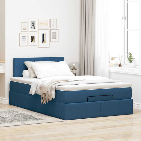 Ottoman-Bett mit Matratze Blau 120x190 cm Stoff