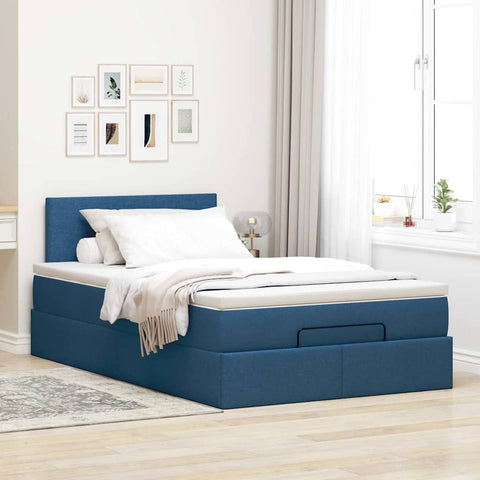 Ottoman-Bett mit Matratze Blau 120x200 cm Stoff