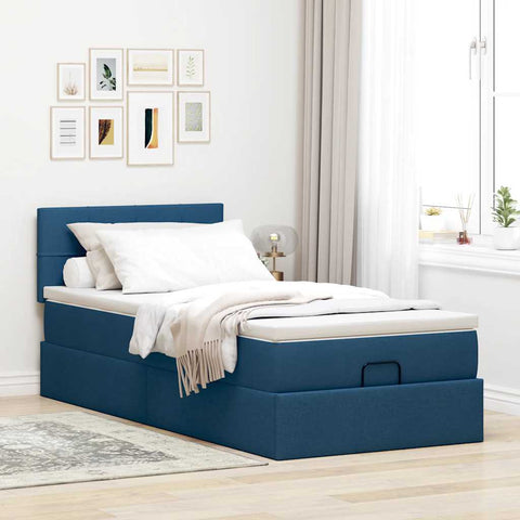 Ottoman-Bett mit Matratze Blau 90x190 cm Stoff