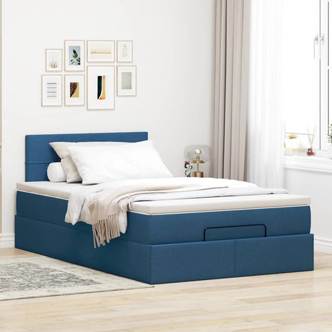 Ottoman-Bett mit Matratze Blau 120x190 cm Stoff