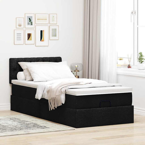 Ottoman-Bett mit Matratze Schwarz 80x200 cm Stoff