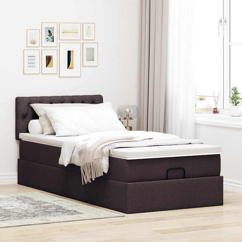 Ottoman-Bett mit Matratze Dunkelbraun 90x190 cm Stoff