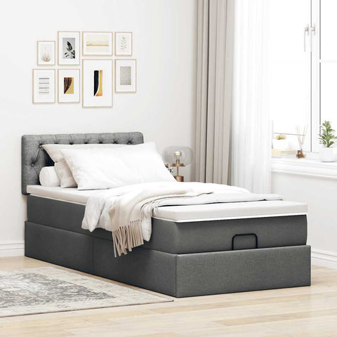 Ottoman-Bett mit Matratze Dunkelgrau 90x200 cm Stoff