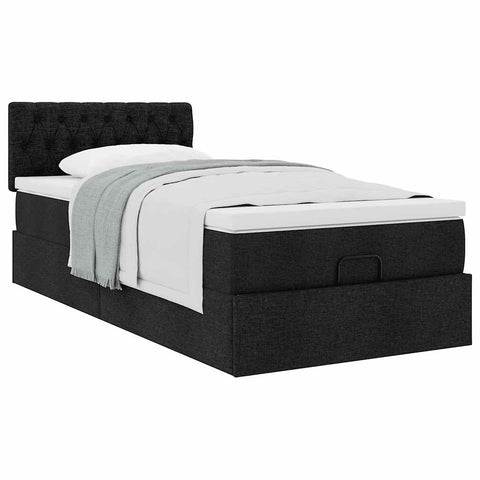 Ottoman-Bett mit Matratze Schwarz 90x200 cm Stoff