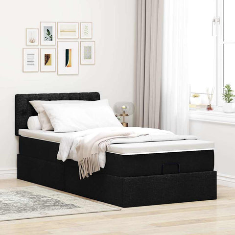 Ottoman-Bett mit Matratze Schwarz 100x200 cm Stoff