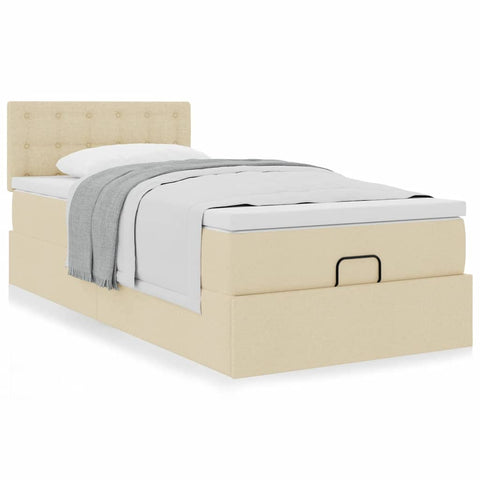 Ottoman-Bett mit Matratze Creme 90x190 cm Stoff