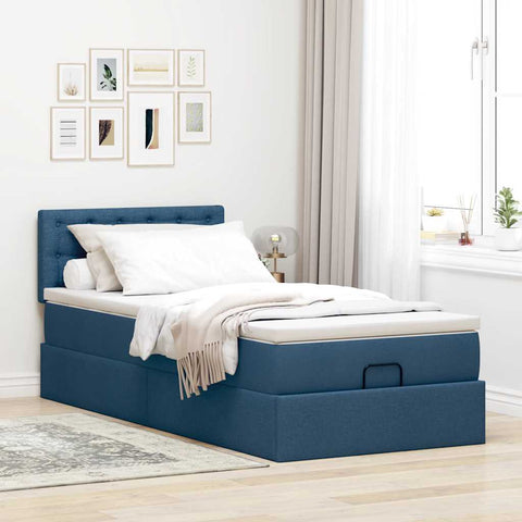 Ottoman-Bett mit Matratze Blau 90x200 cm Stoff