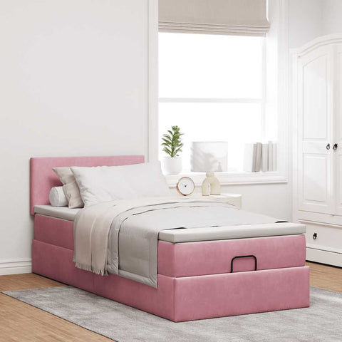 Ottoman-Bett mit Matratze Rosa 90x190 cm Samt