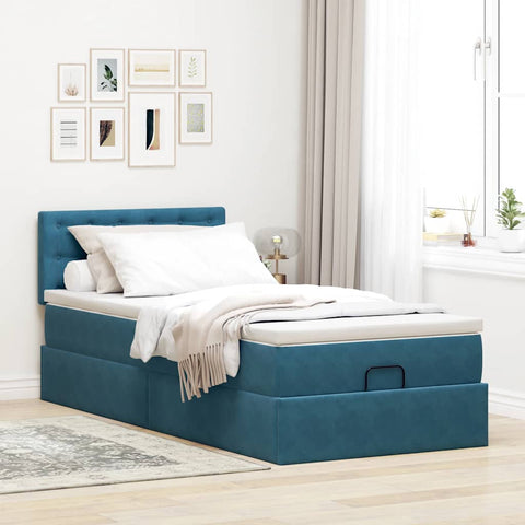 Ottoman-Bett mit Matratze Dunkelblau 80x200 cm Samt