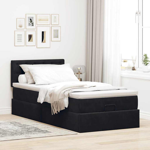 Ottoman-Bett mit Matratze Schwarz 90x190 cm Samt