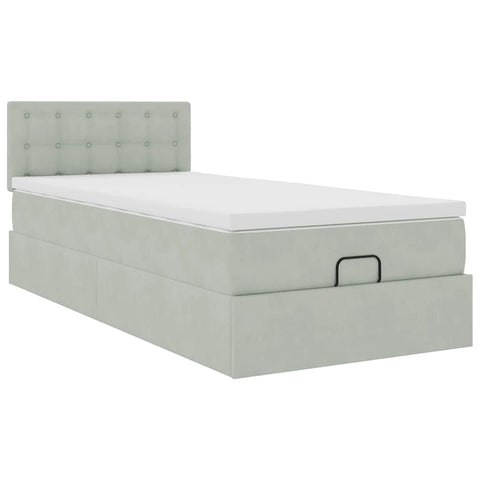 Ottoman-Bett mit Matratze Hellgrau 90x200 cm Samt