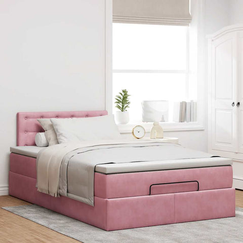 Ottoman-Bett mit Matratze Rosa 120x190 cm Samt