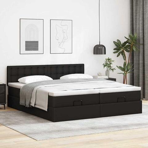 Ottoman-Bett mit Matratzen Schwarz 200x200 cm Kunstleder