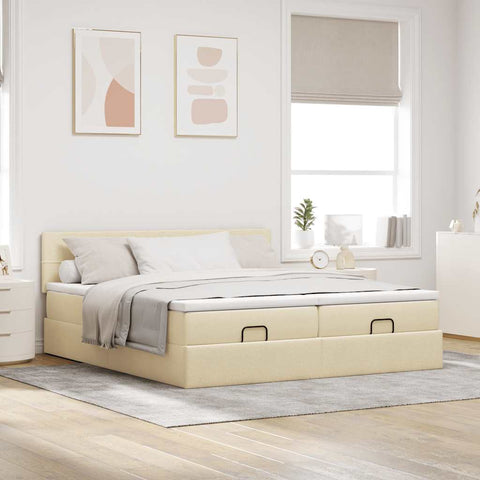 Ottoman-Bett mit Matratzen Creme 180x200 cm Stoff