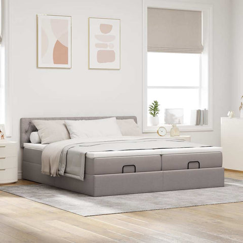 Ottoman-Bett mit Matratzen Taupe 200x200 cm Stoff