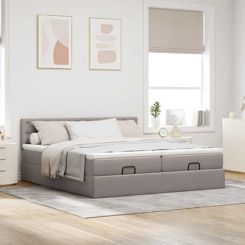 Ottoman-Bett mit Matratzen Taupe 200x200 cm Stoff