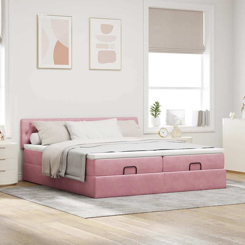 Ottoman-Bett mit Matratzen Rosa 180x200 cm Samt