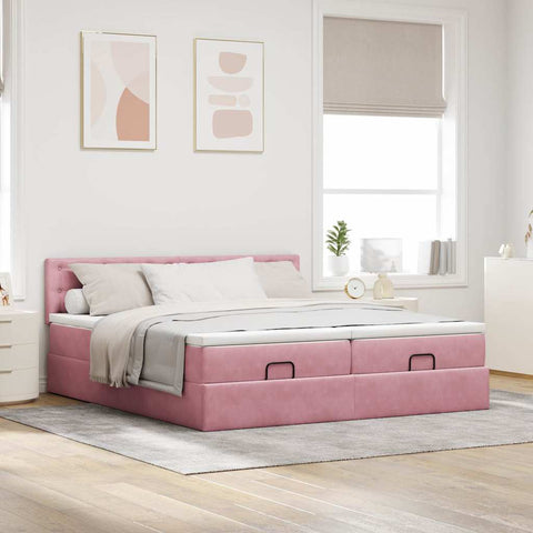 Ottoman-Bett mit Matratzen Rosa 180x200 cm Samt