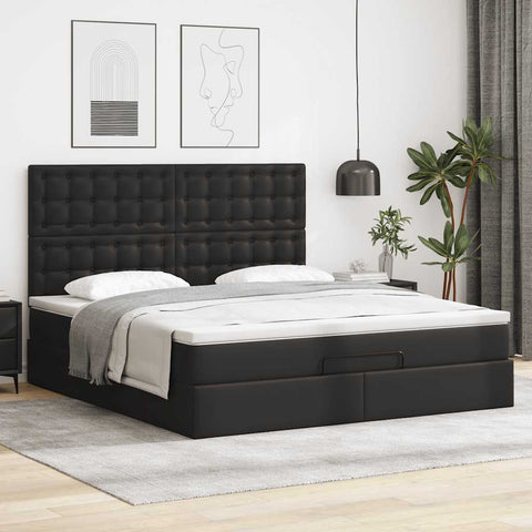 Ottoman-Bett mit Matratze Schwarz 160x200 cm Kunstleder